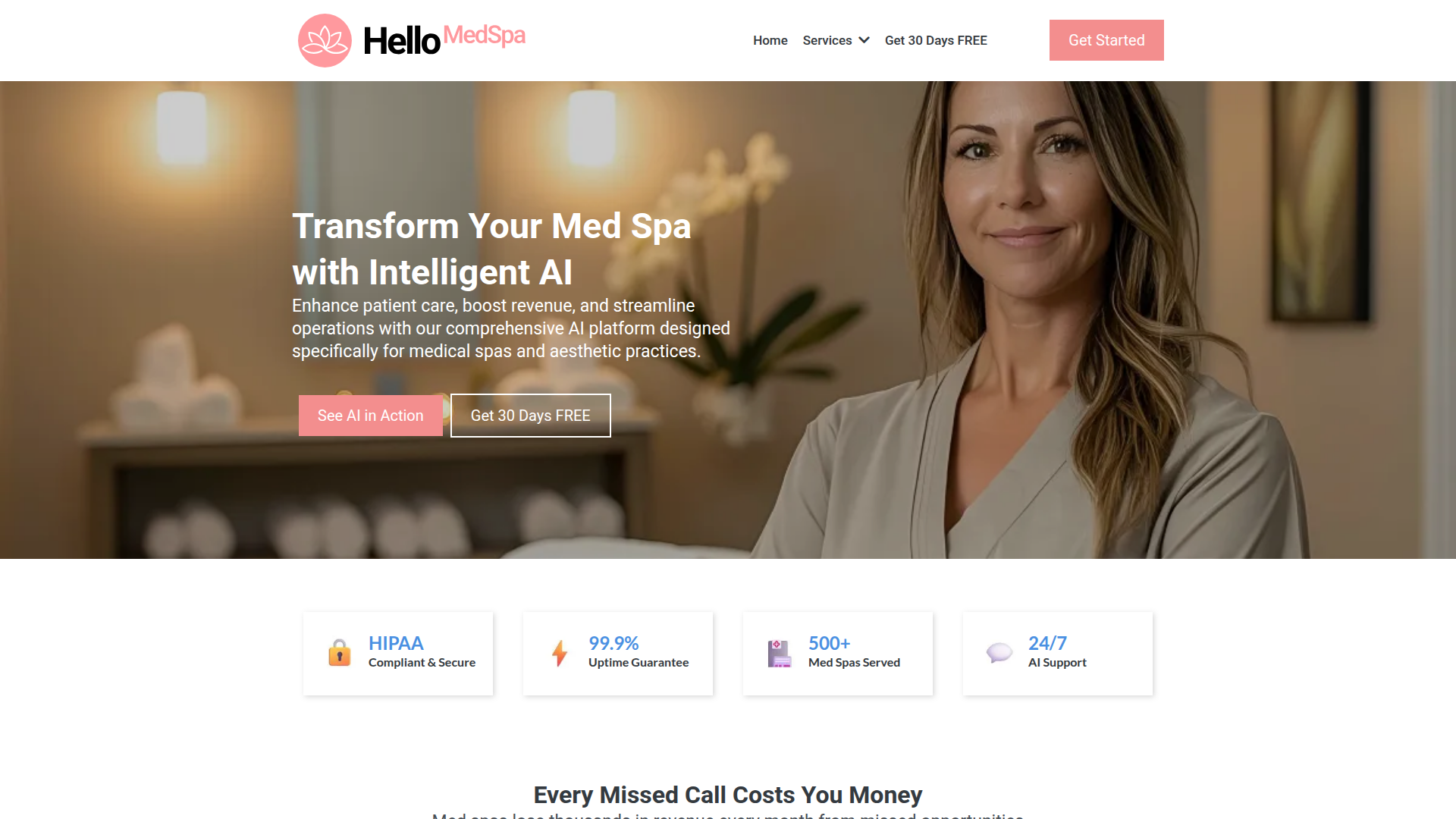 HelloMedSpa.ai - MedSpa Vertical Partner website screenshot