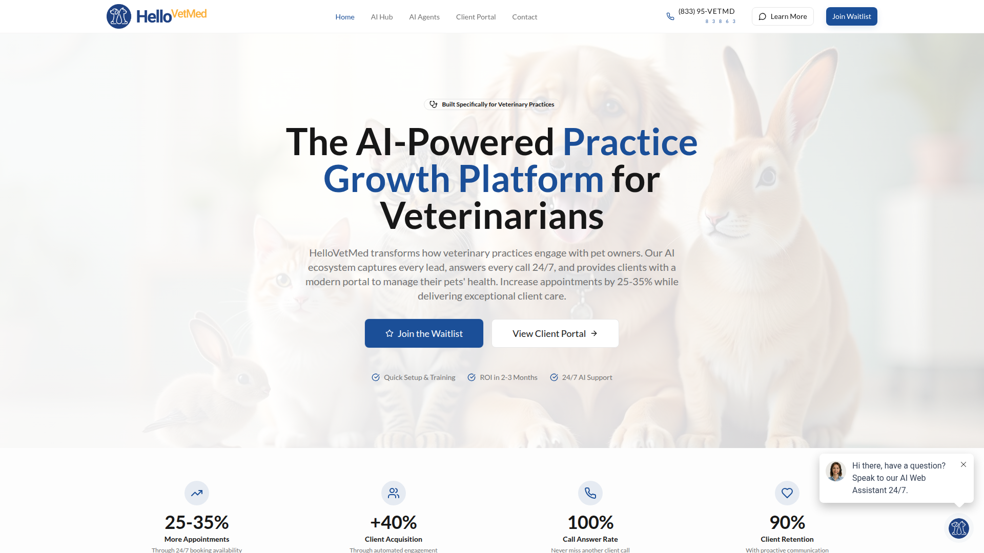 HelloVetMed.ai - Veterinary Vertical Partner website screenshot